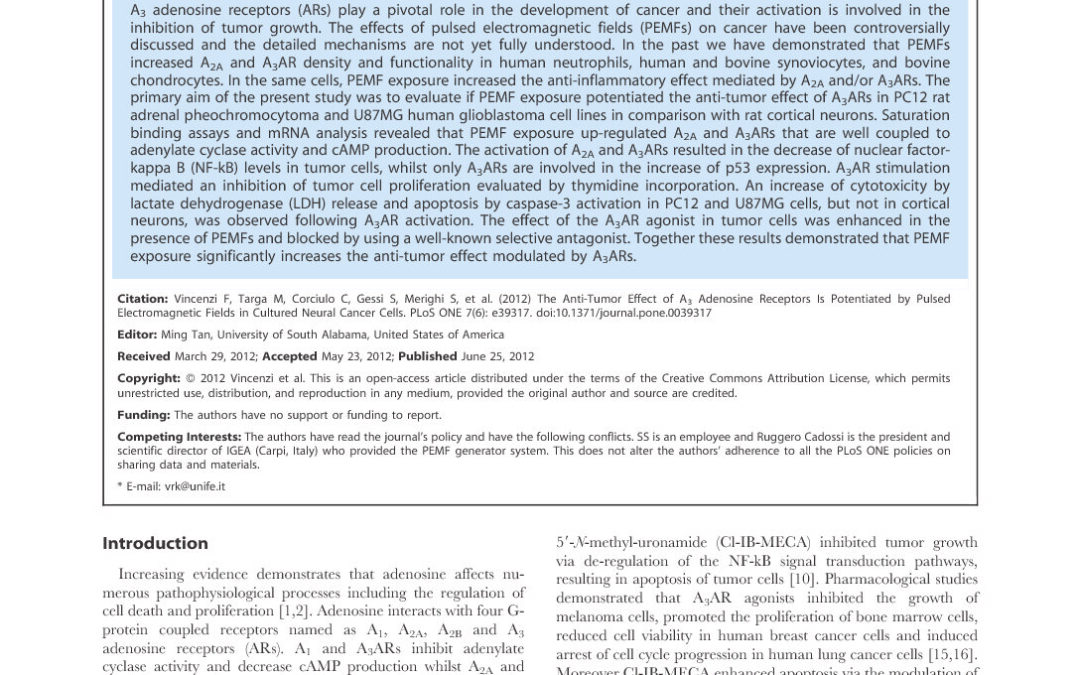 The Anti-Tumor Effect of A3 Adenosine Receptors Is Potentiated by Pulsed Electromagnetic Fields in Cultured Neural Cancer Cells